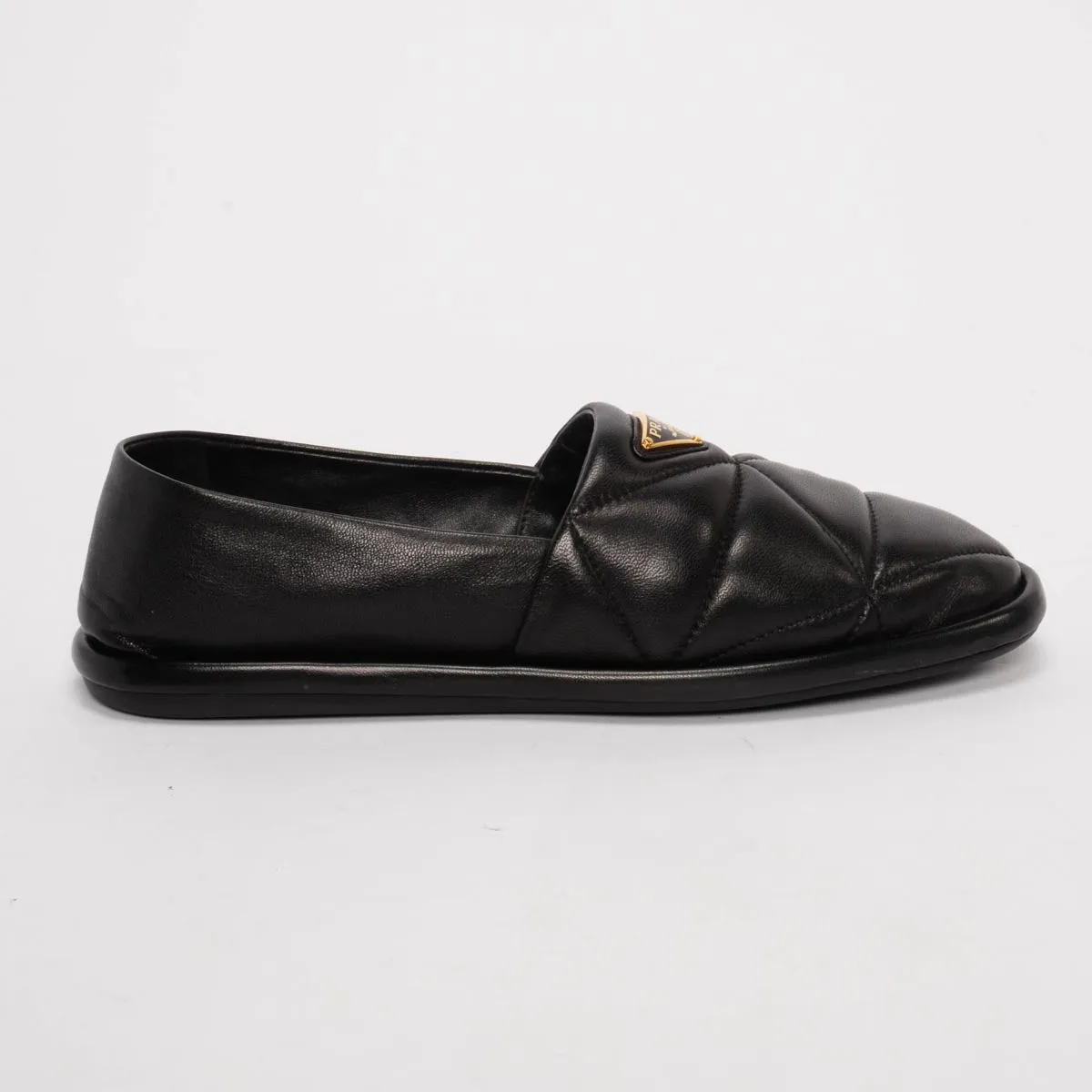 Prada Black Quilted Nappa Logo Slip-On Loafers 37