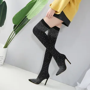 Sexy Water Diamond Stiletto Stretch Over-the-Knee Boots