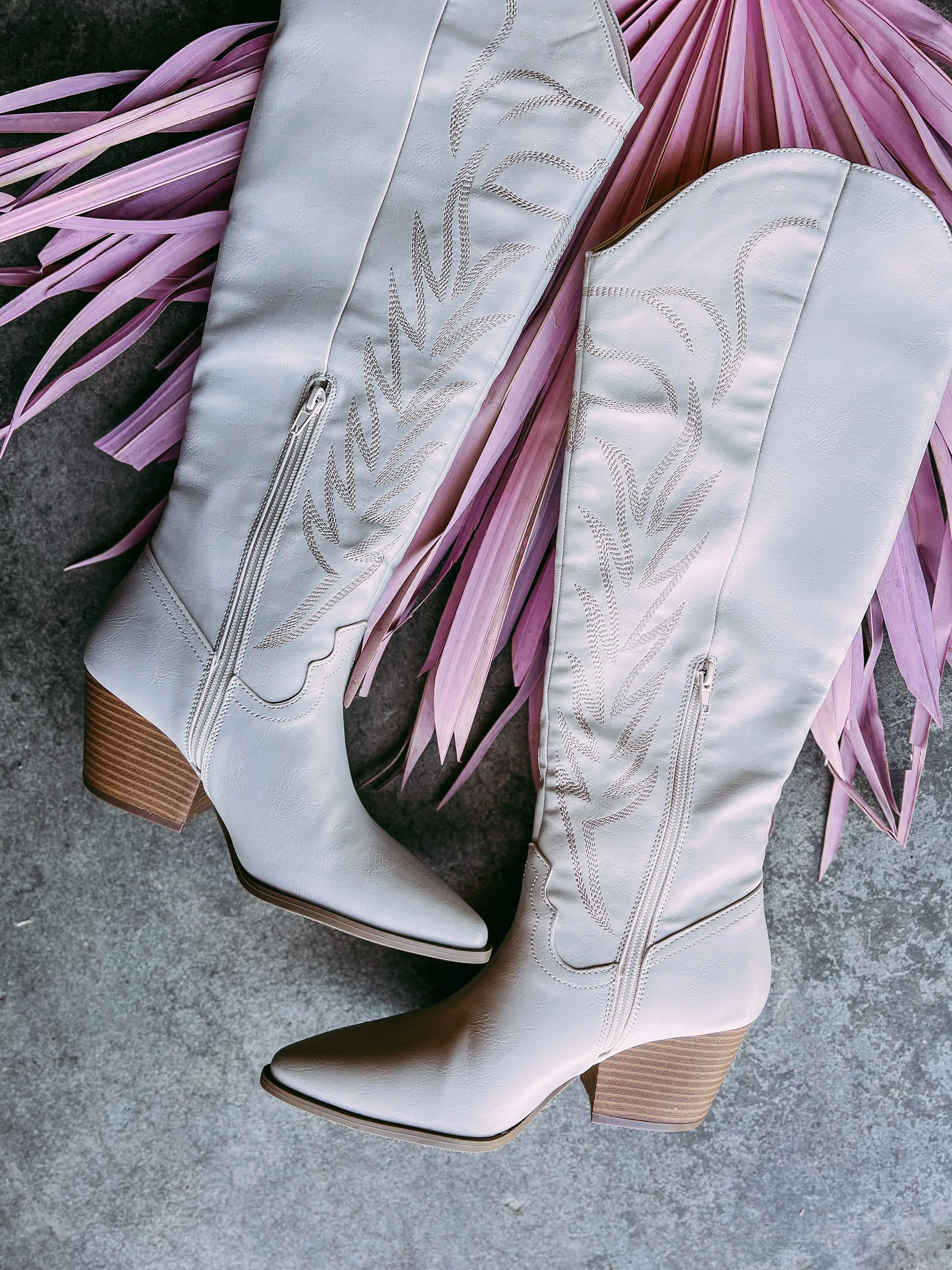 Stoney Knee High Cowboy Boots- Stone