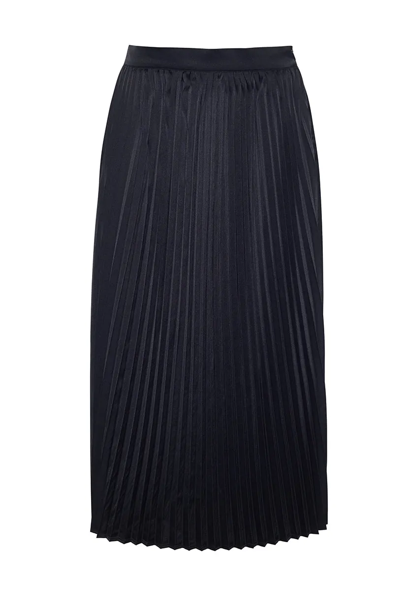The Sarah Pleated Satin Skirt | Black