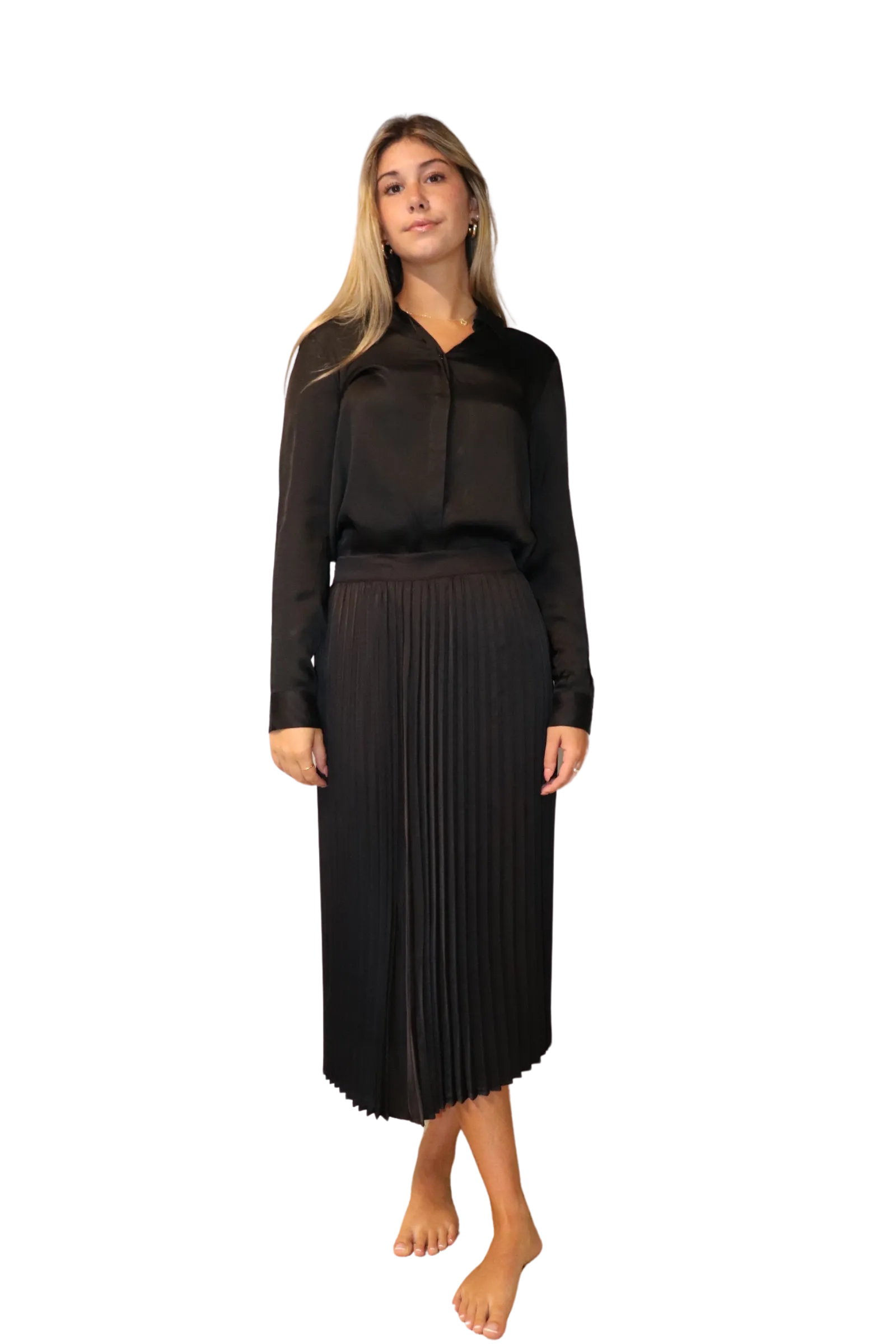 The Sarah Pleated Satin Skirt | Black