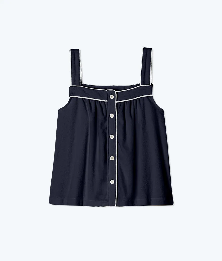 The Towel Terry Button-Front Tank - Midnight