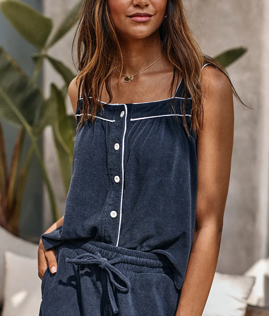The Towel Terry Button-Front Tank - Midnight