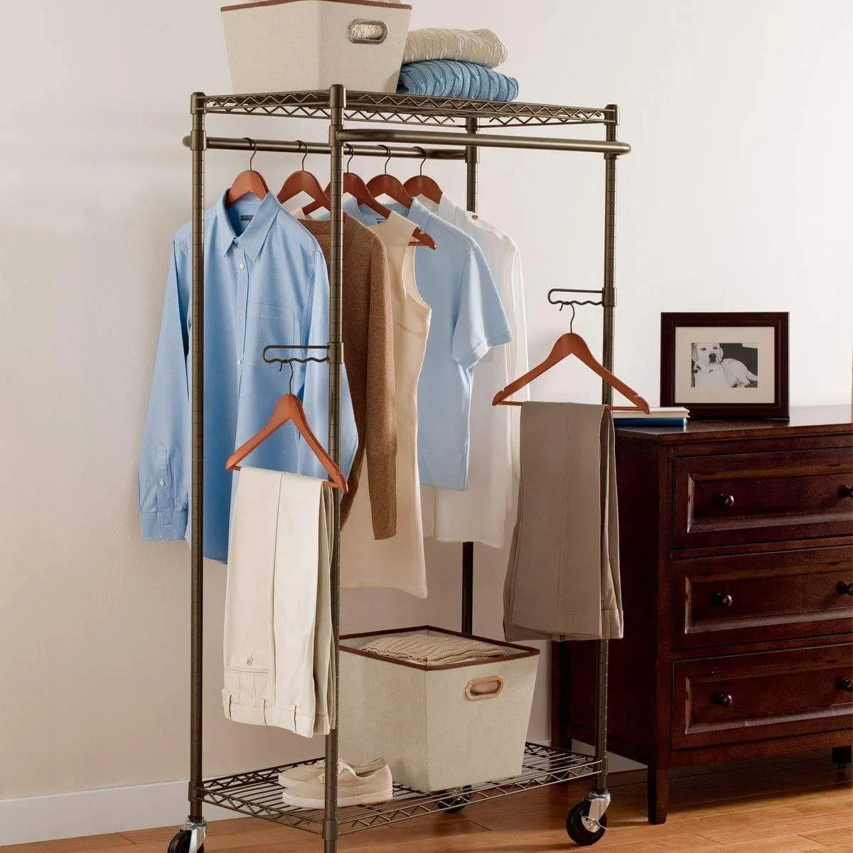 Tidyliving Garmen Heavy Duty Garment Rack, Commercial Grade, Double Rod Rolling Organizer, Adjustable Hanging Clothes Stand