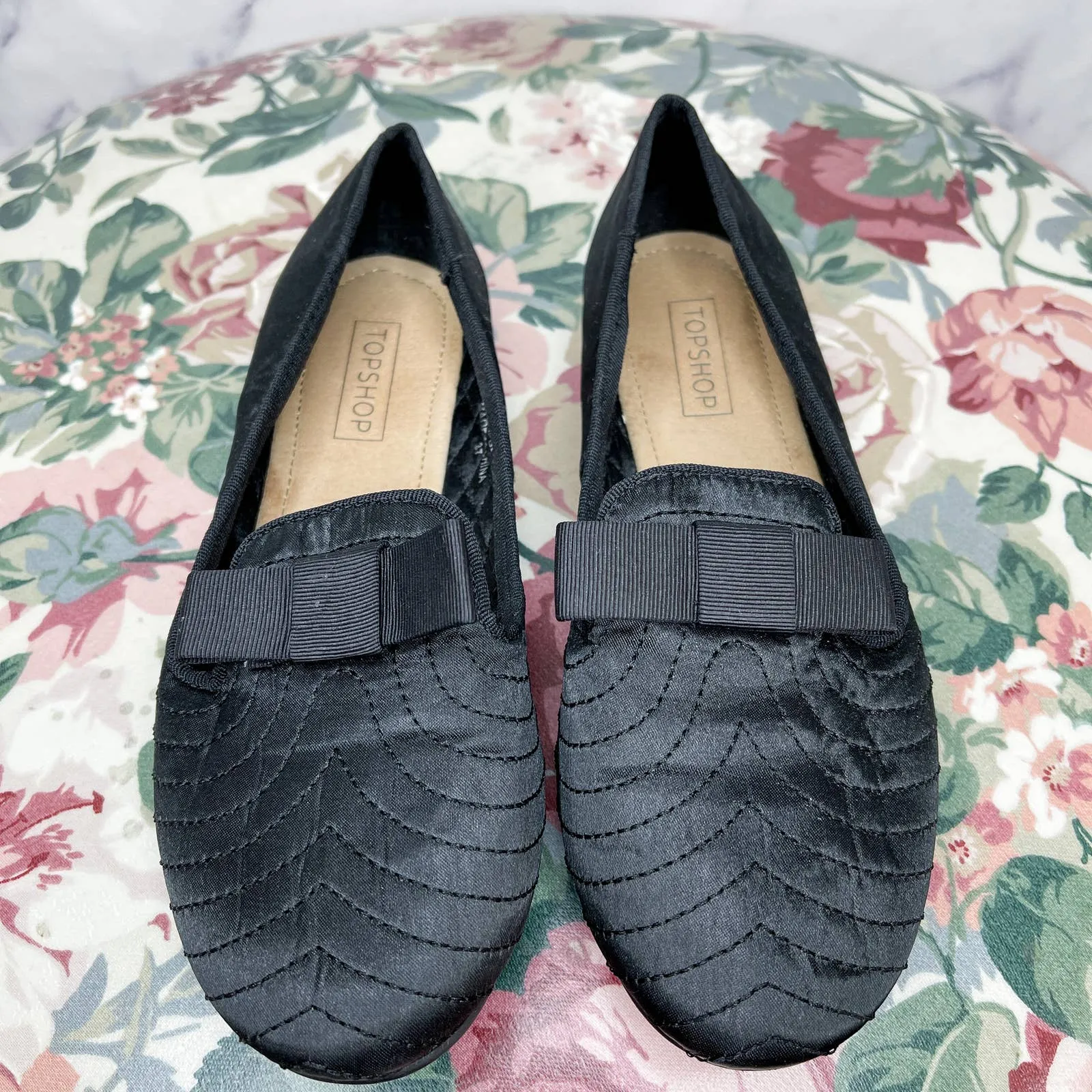 Topshop | Black Silk Stitch Loafers | 37 (6)