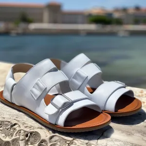 White Leather Xenia Slip On Buckle Sandal - Summer 2024 Collection