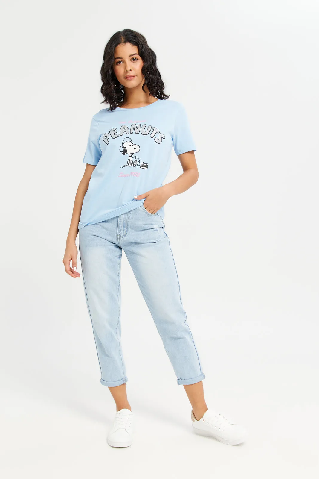 Women Blue Peanuts Printed T-Shirt