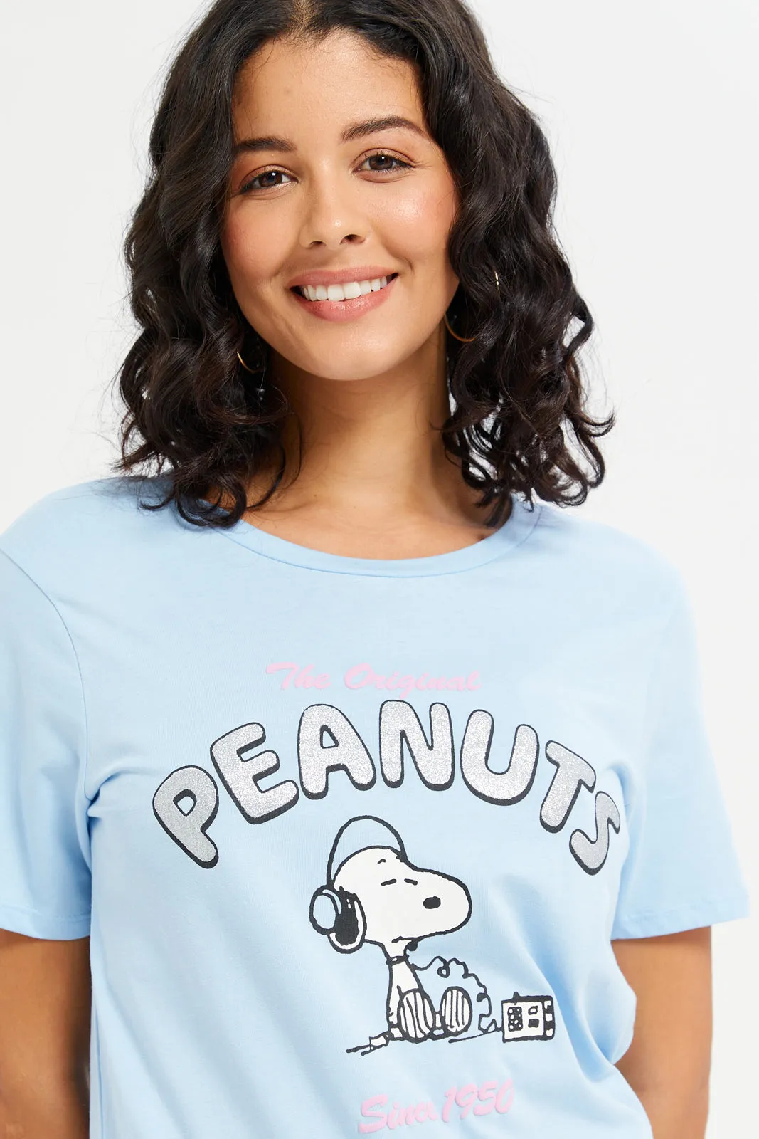 Women Blue Peanuts Printed T-Shirt