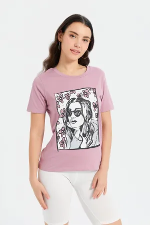 Women Pink Printed Embellished T-Shirt