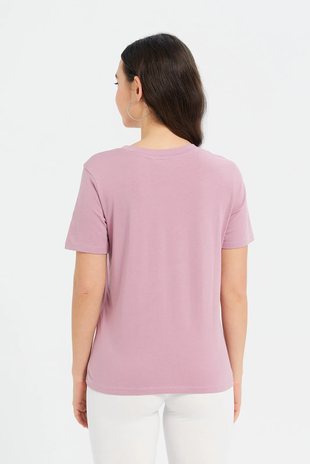 Women Pink Printed Embellished T-Shirt