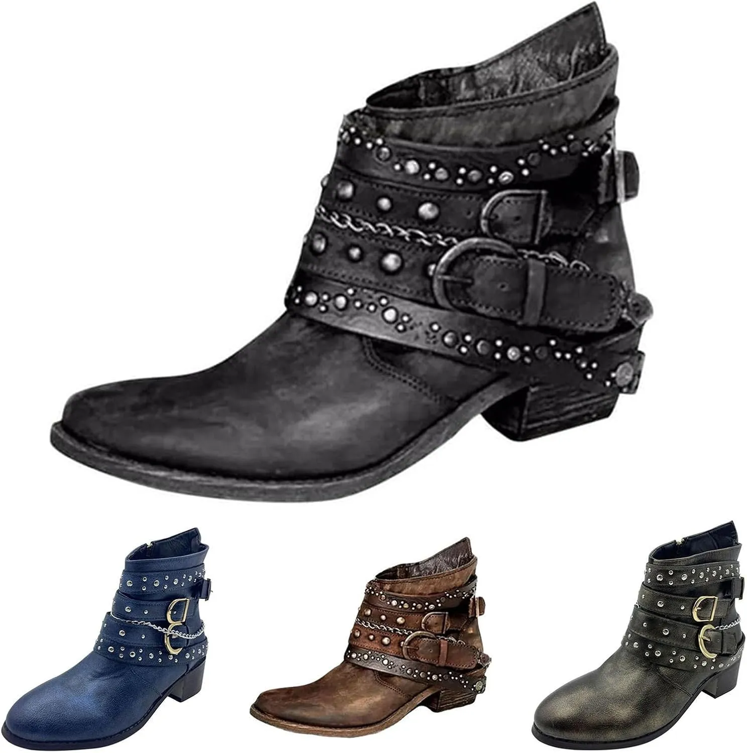 Womens Winter Boots Ankle Black Dress Booties for Women Women Suede Boots Wide Boot for Men Comfortable and Soft Lightweight Slip on Pointed Toe Chunky Stacked Heel